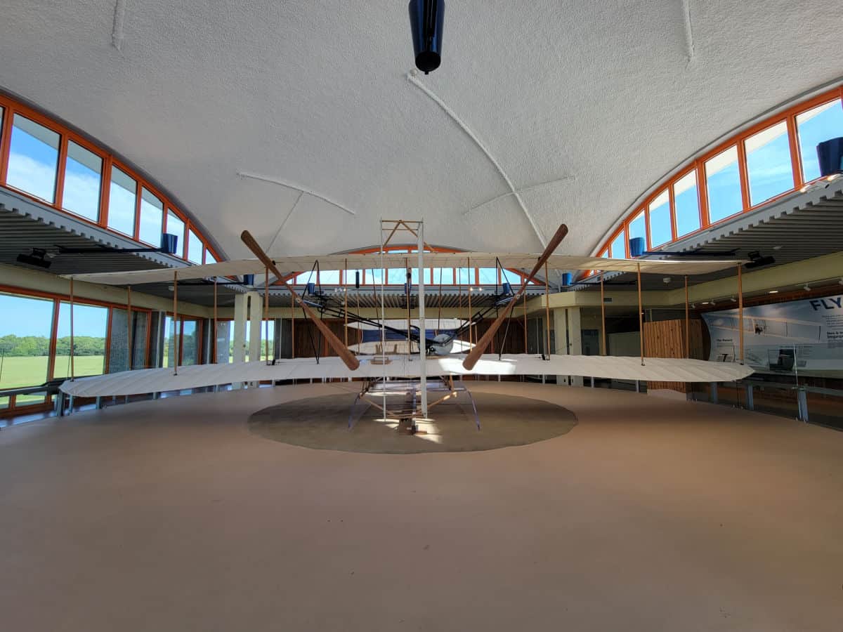 Reproduction of the 1903 Flyer Airplane in Wright Brothers National Memorial visitor center