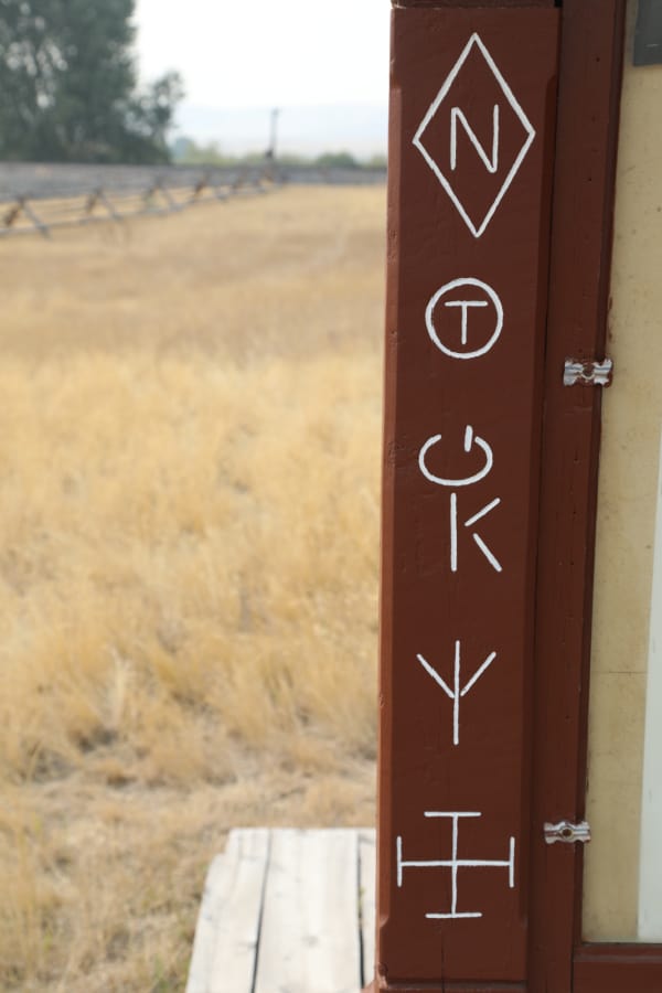 Ranch branding symbols on a wooden board