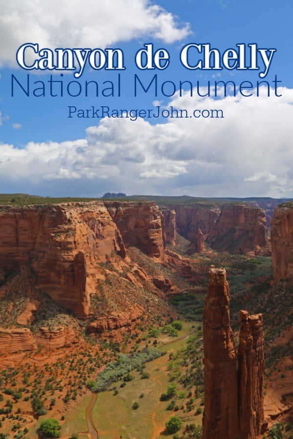 Canyon de Chelly National Monument text over a view of the Canyon de Chelly canyon 