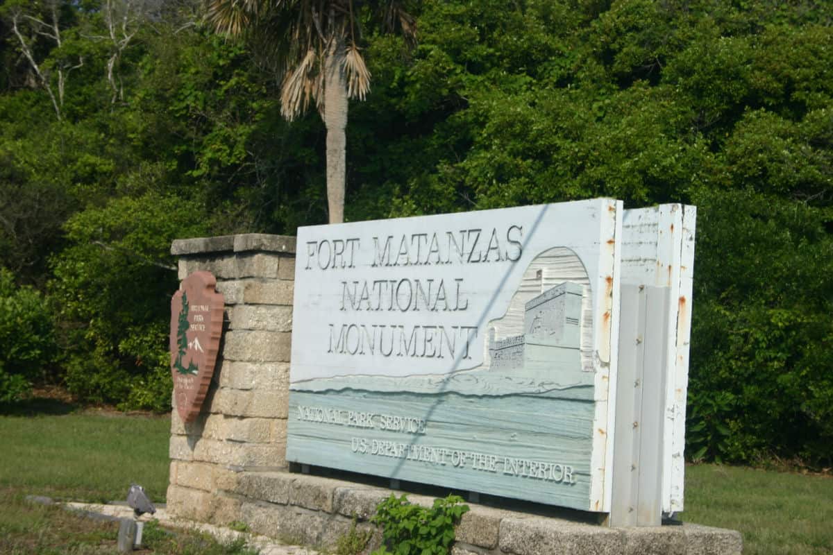 Fort Matanzas National Monument Entrance Sign with National Park Service Emblem