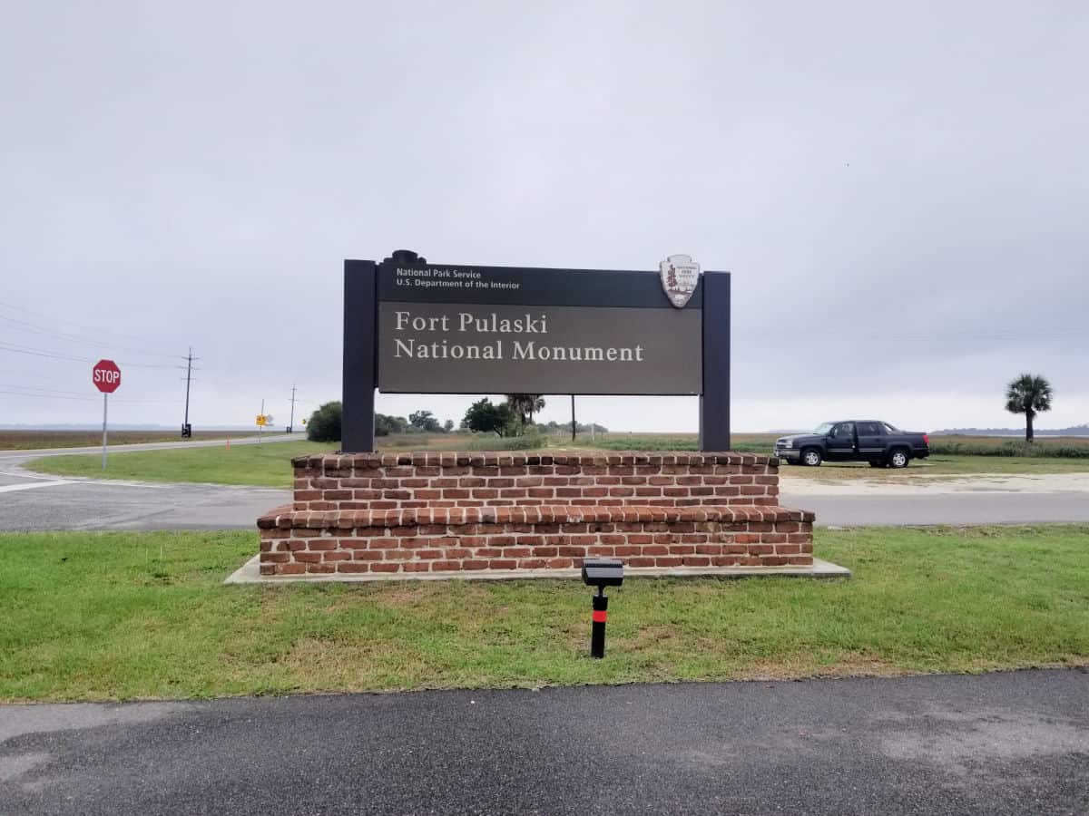 Fort Pulaski National Monument entrance sign