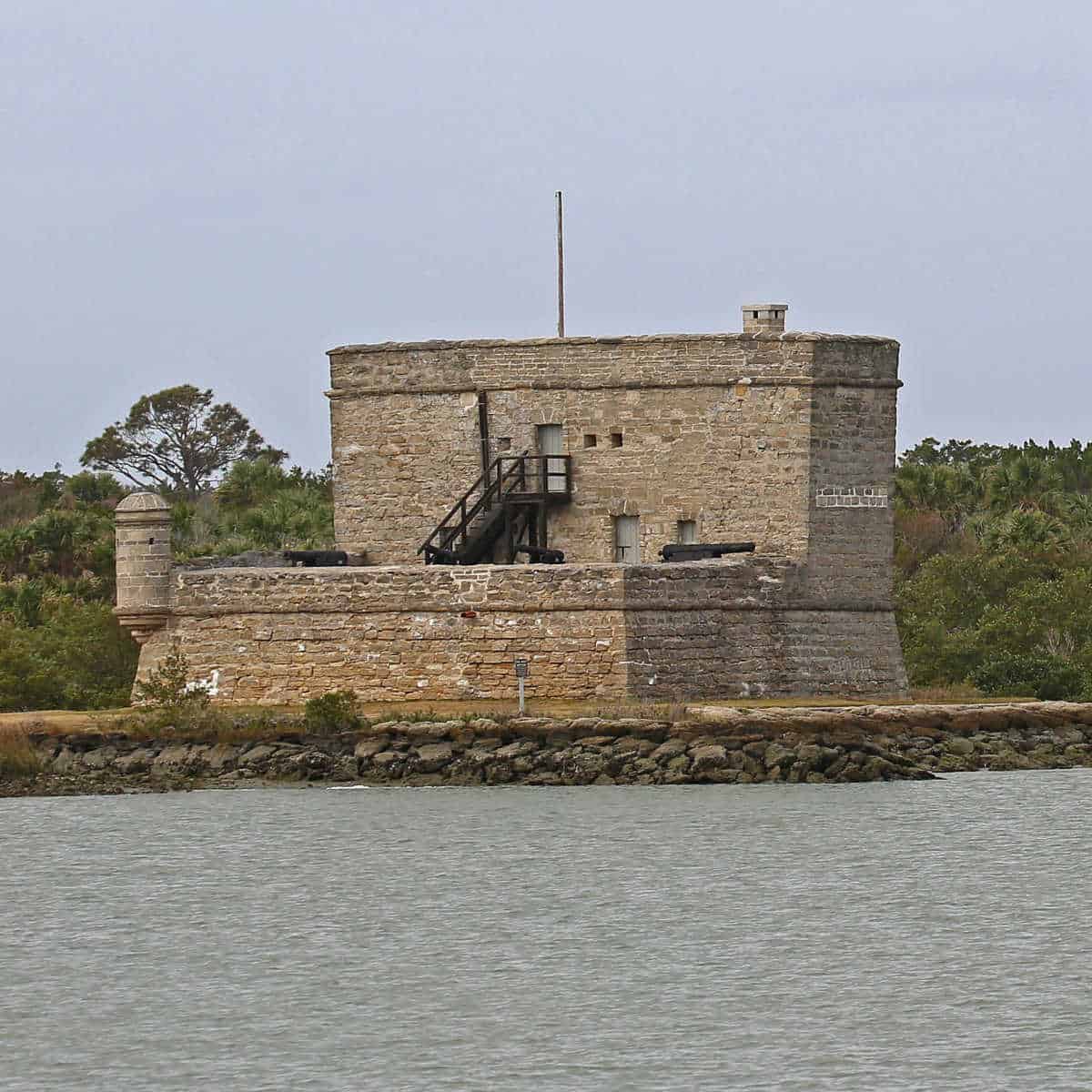 Fort Matanzas surrounded by water and trees