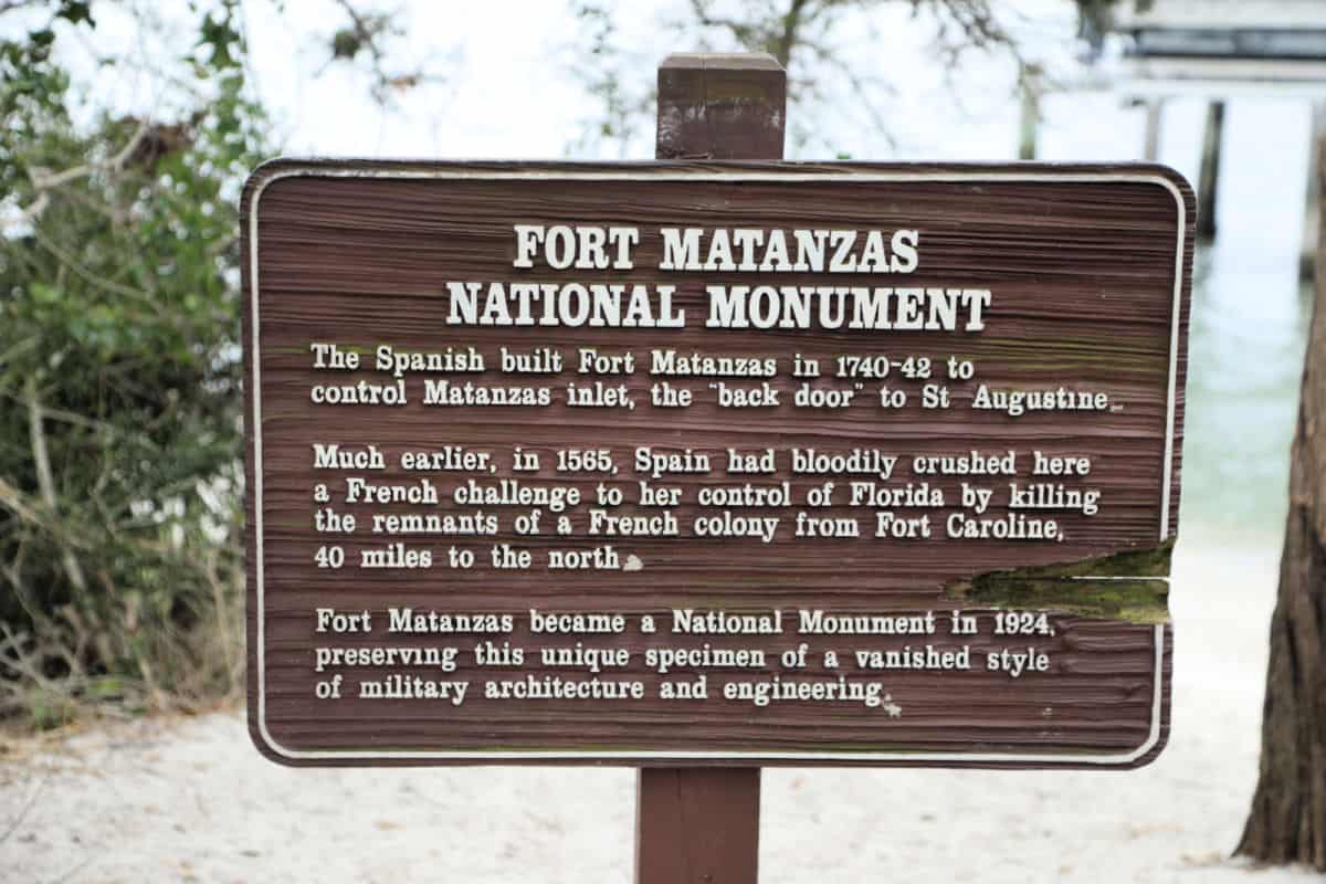 History sign of the events of Fort Matanzas