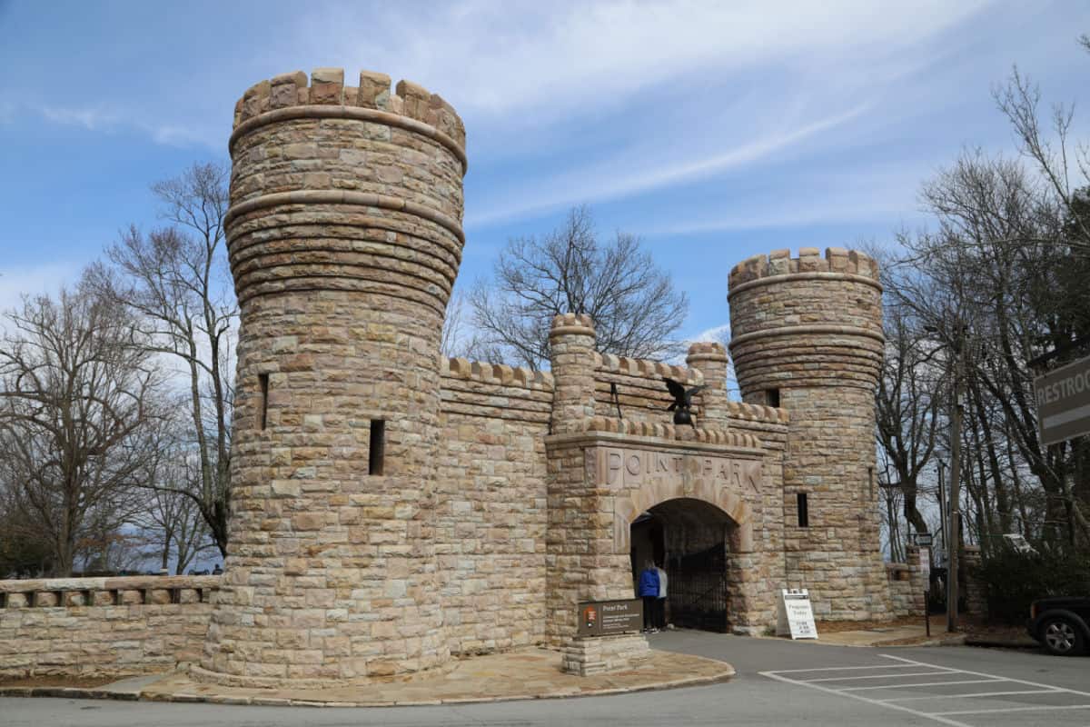 Fort Point Stone Castle with a person walking in the entrance