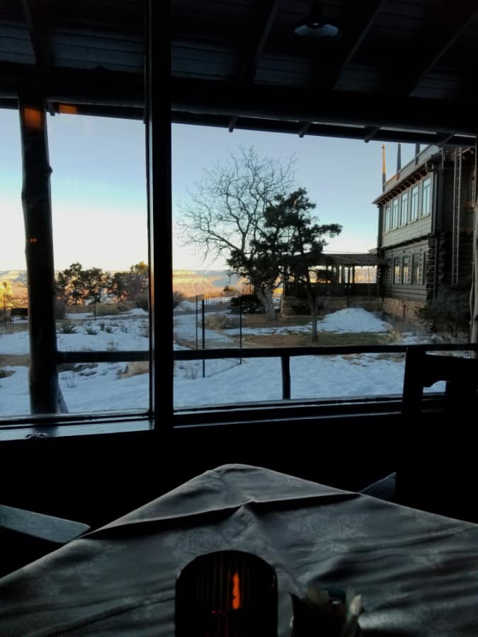 Views of the Grand Canyon from the El Tovar Dining room on a snowy day