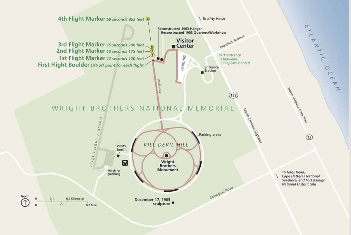Map of Wright Brothers National Memorial