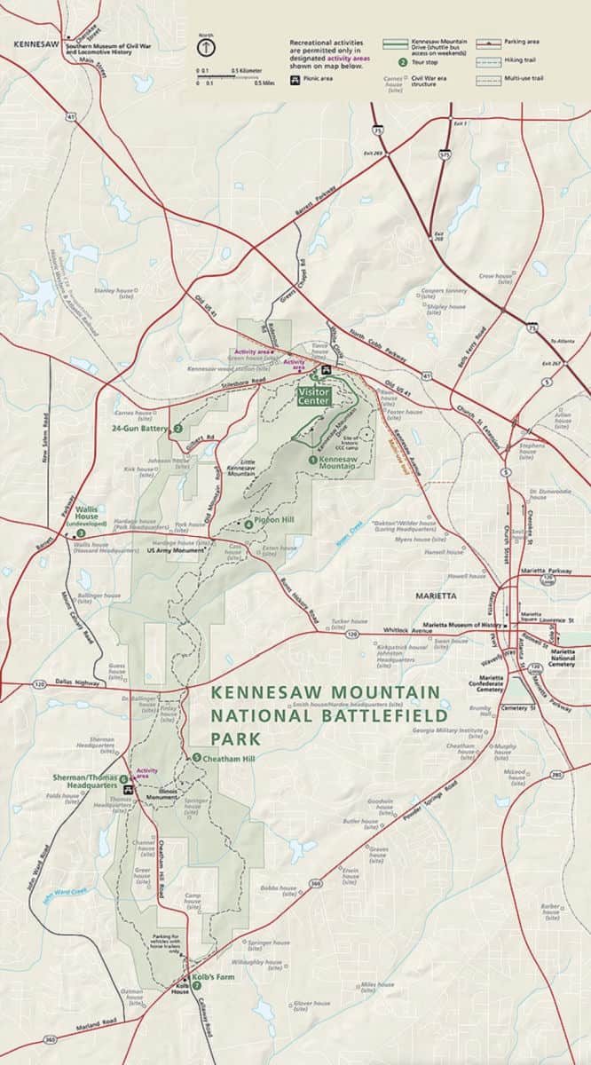 Map of Kennesaw Mountain National Battlefield Park, Georgia 