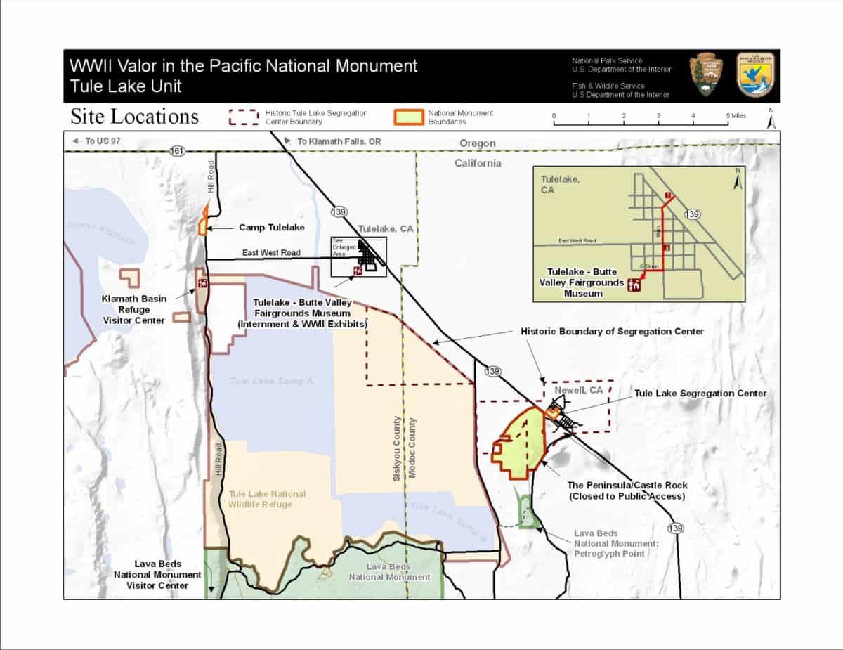 Map of Tule Lake National Monument historic sites