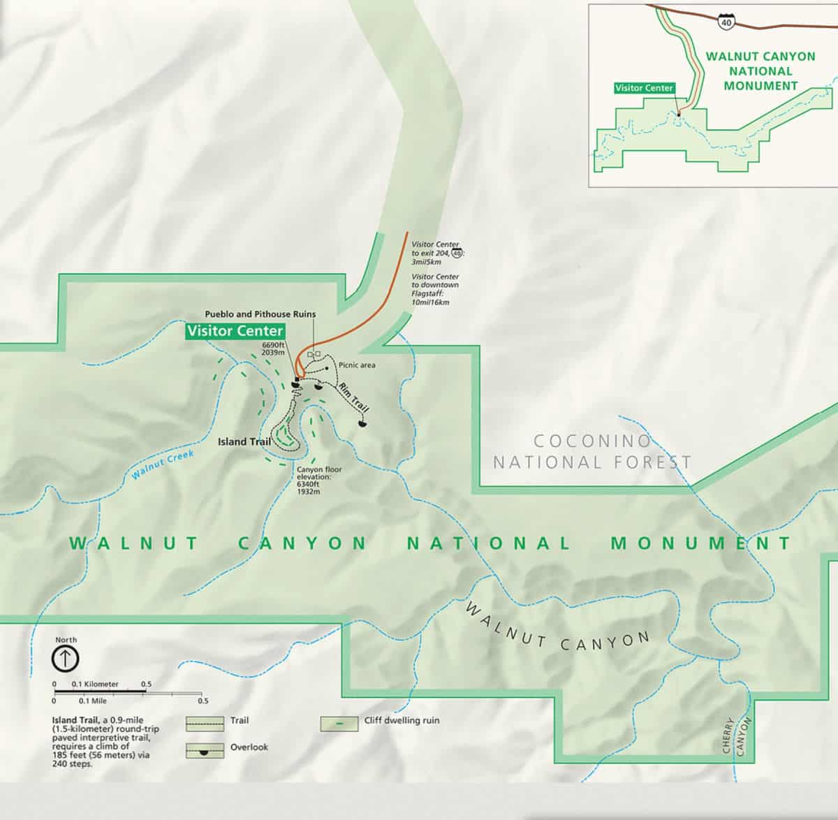 Map of Walnut Canyon National Monument, Arizona
