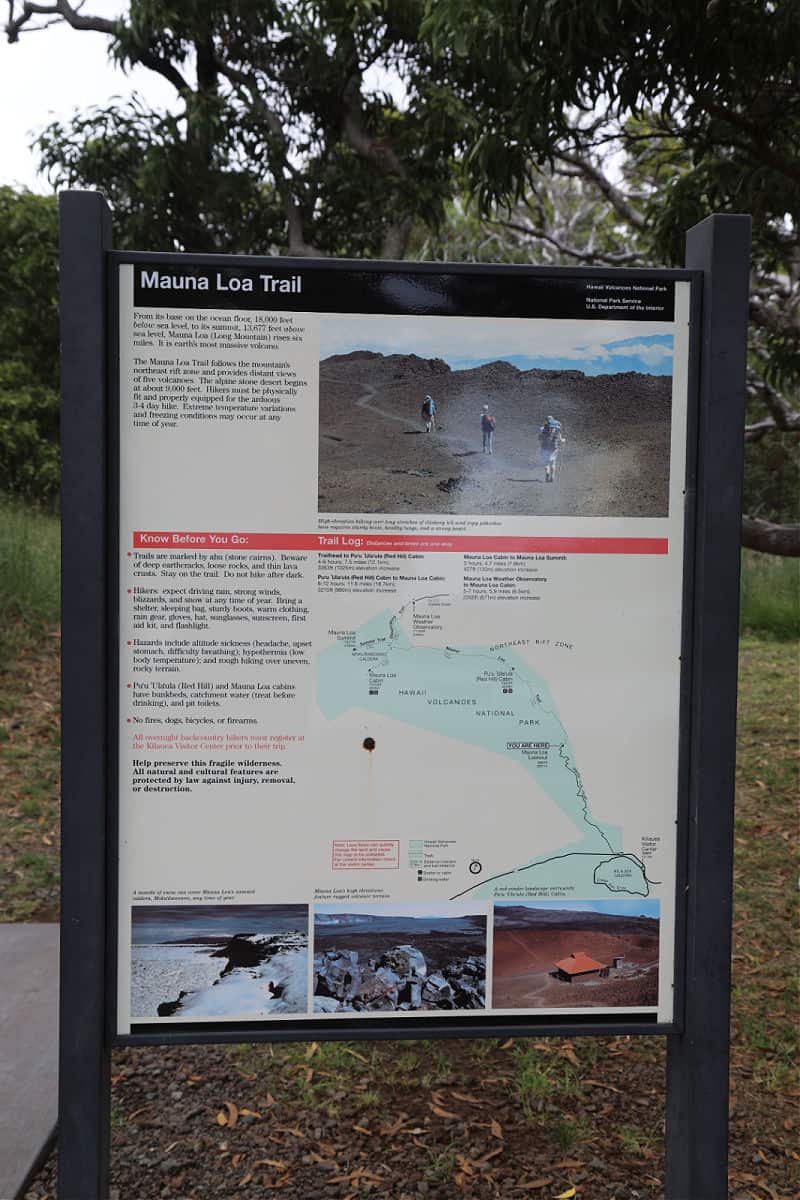 Mauna Loa Trailhead sign at the trailhead entrance