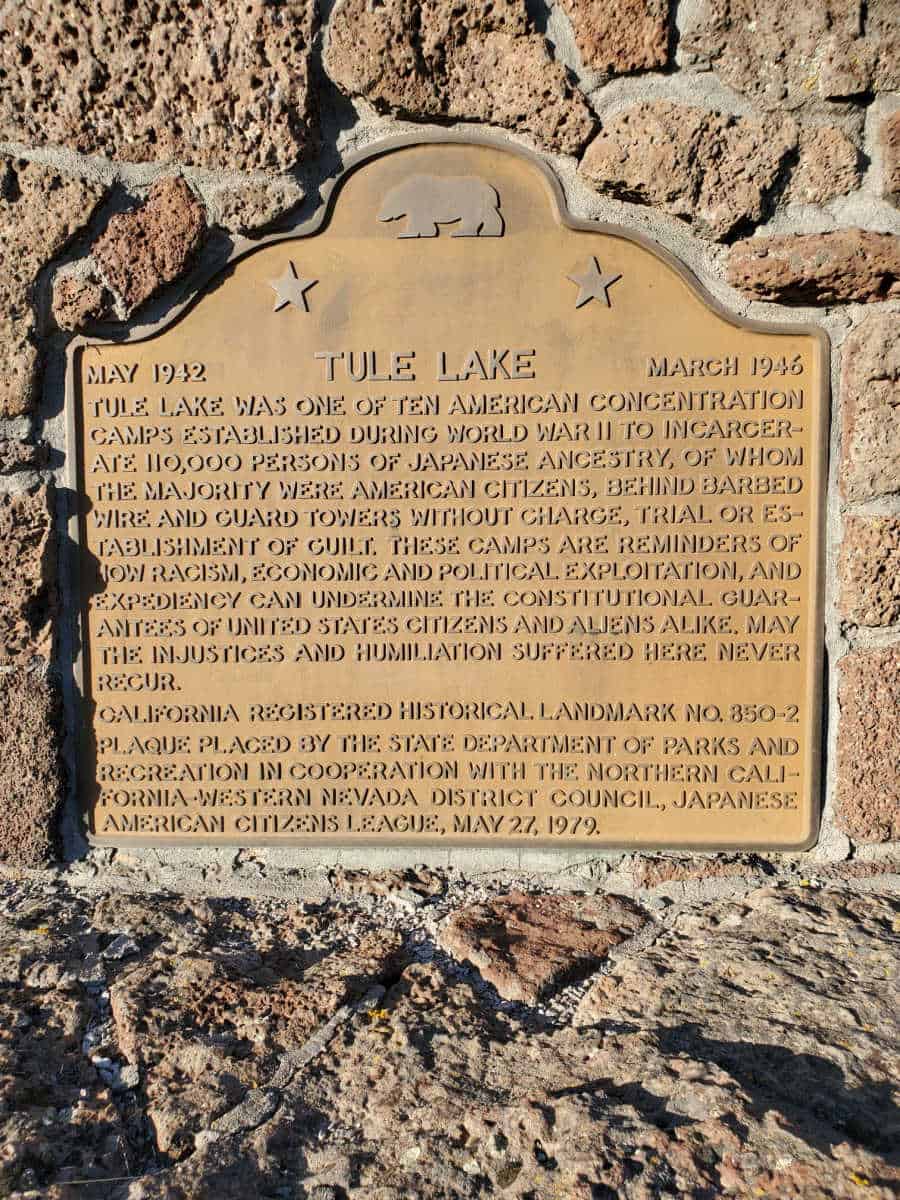 Tule Lake Historical Landmark Plaque surrounded by rocks