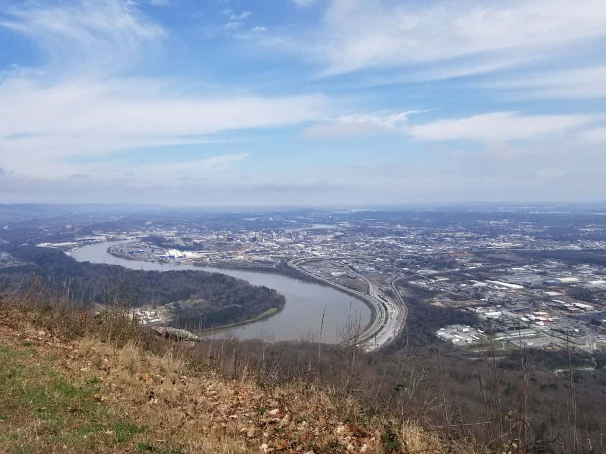 Views of Chattanooga city and river looking down from the park