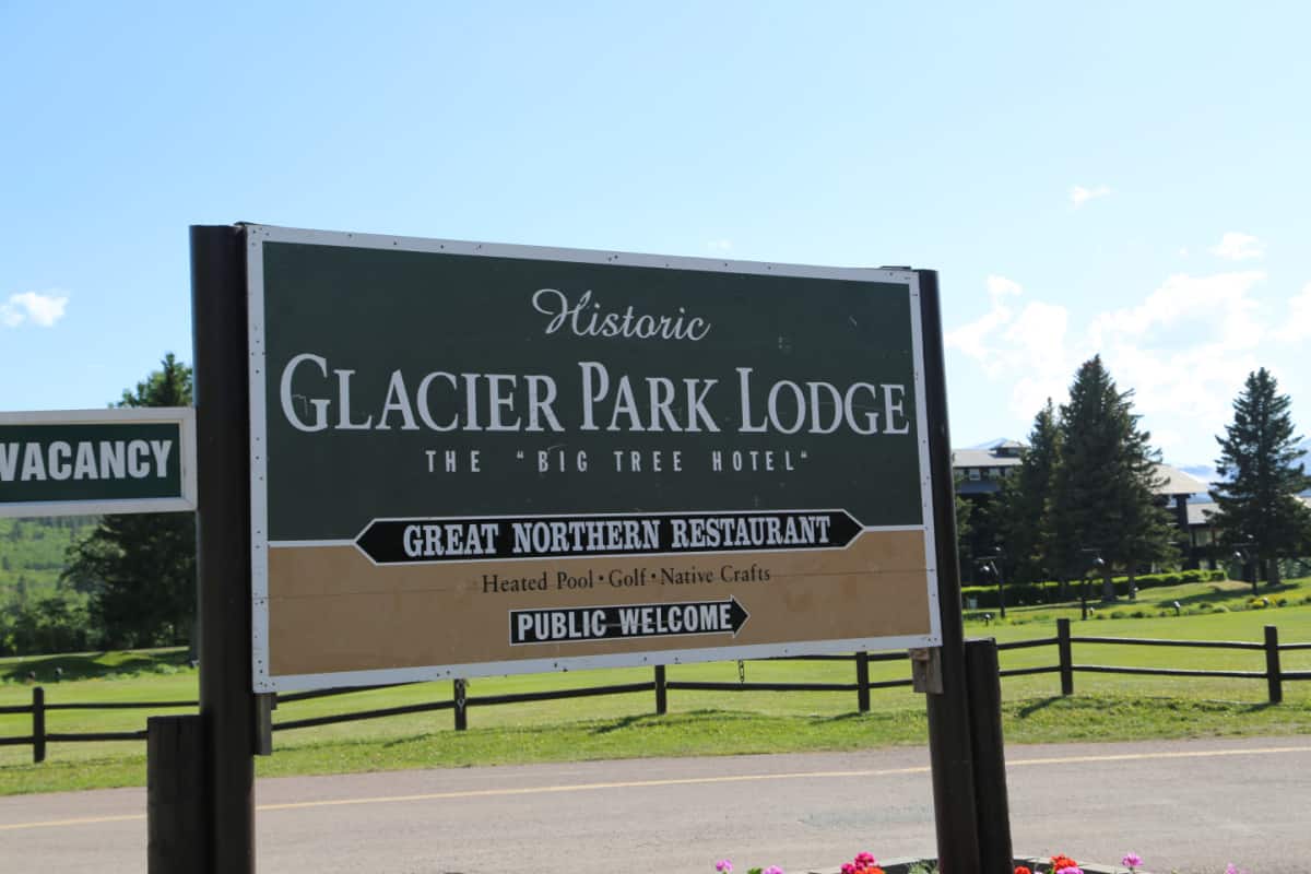 entrance sign for Glacier Park Lodge Big Tree Lodge