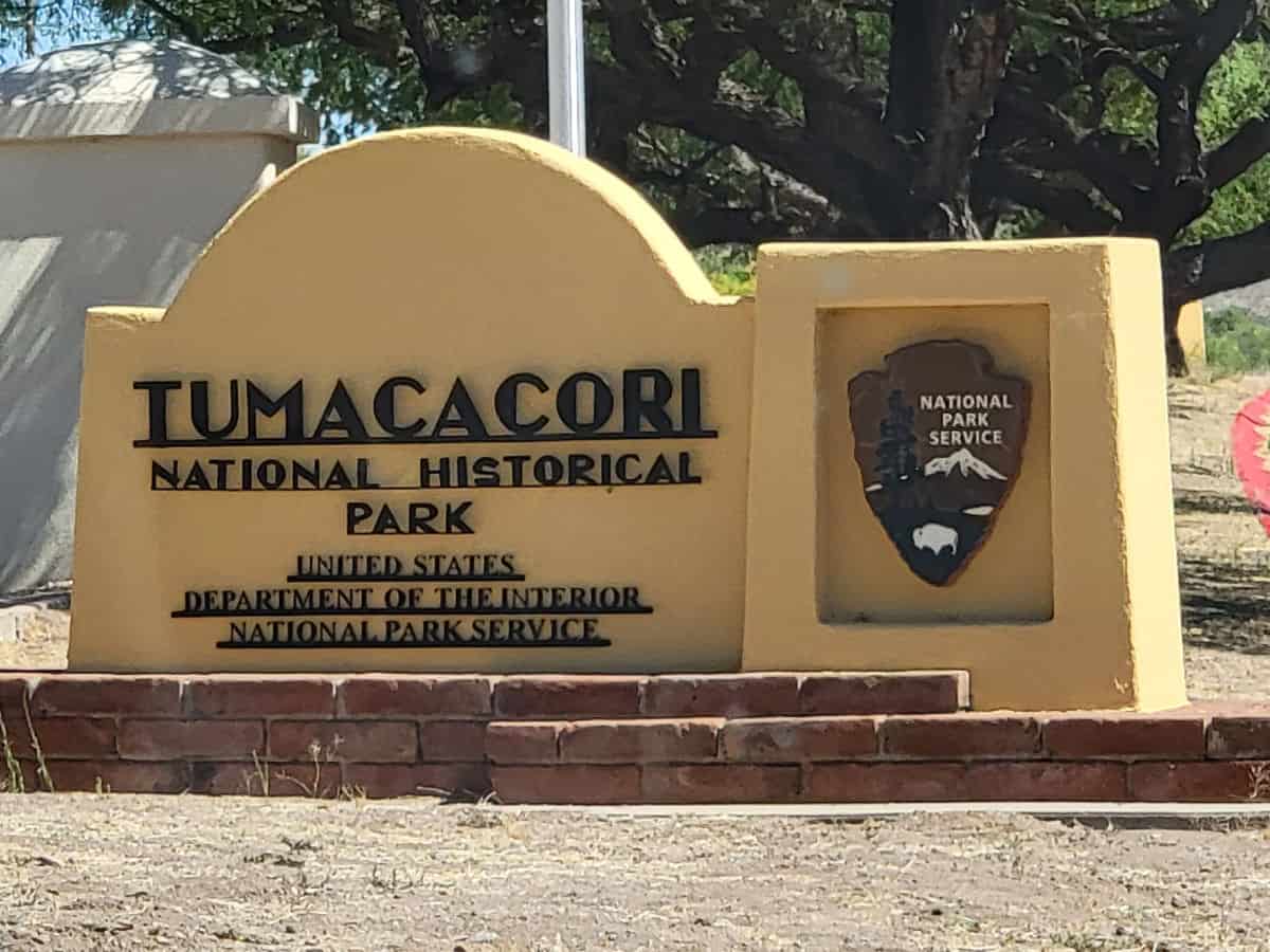 Tumacacori National Historical Park entrance Sign with National Park Service Emblem