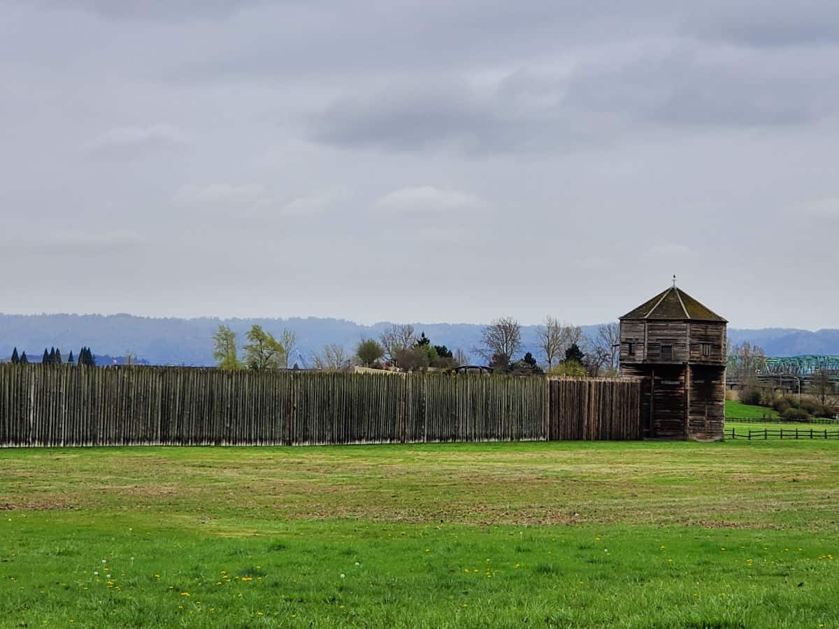 Wooden Fort Vancouver exterior walls with watch tower