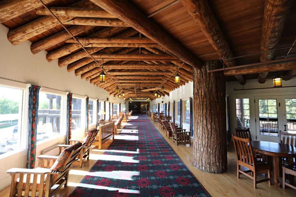 Inside the Glacier Park Lodge between the two buildings