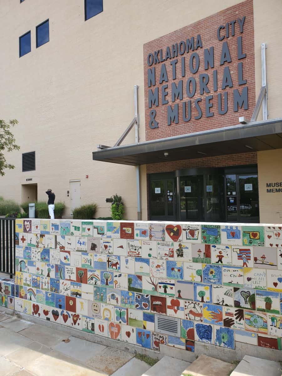 Oklahoma City National Memorial and Museum entrance with kids art