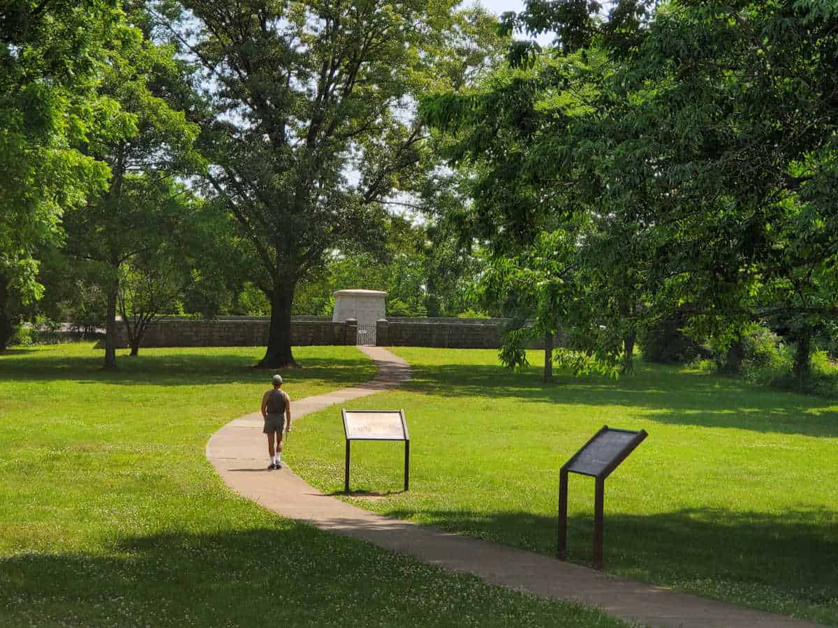 Walking trail past interpretive panels