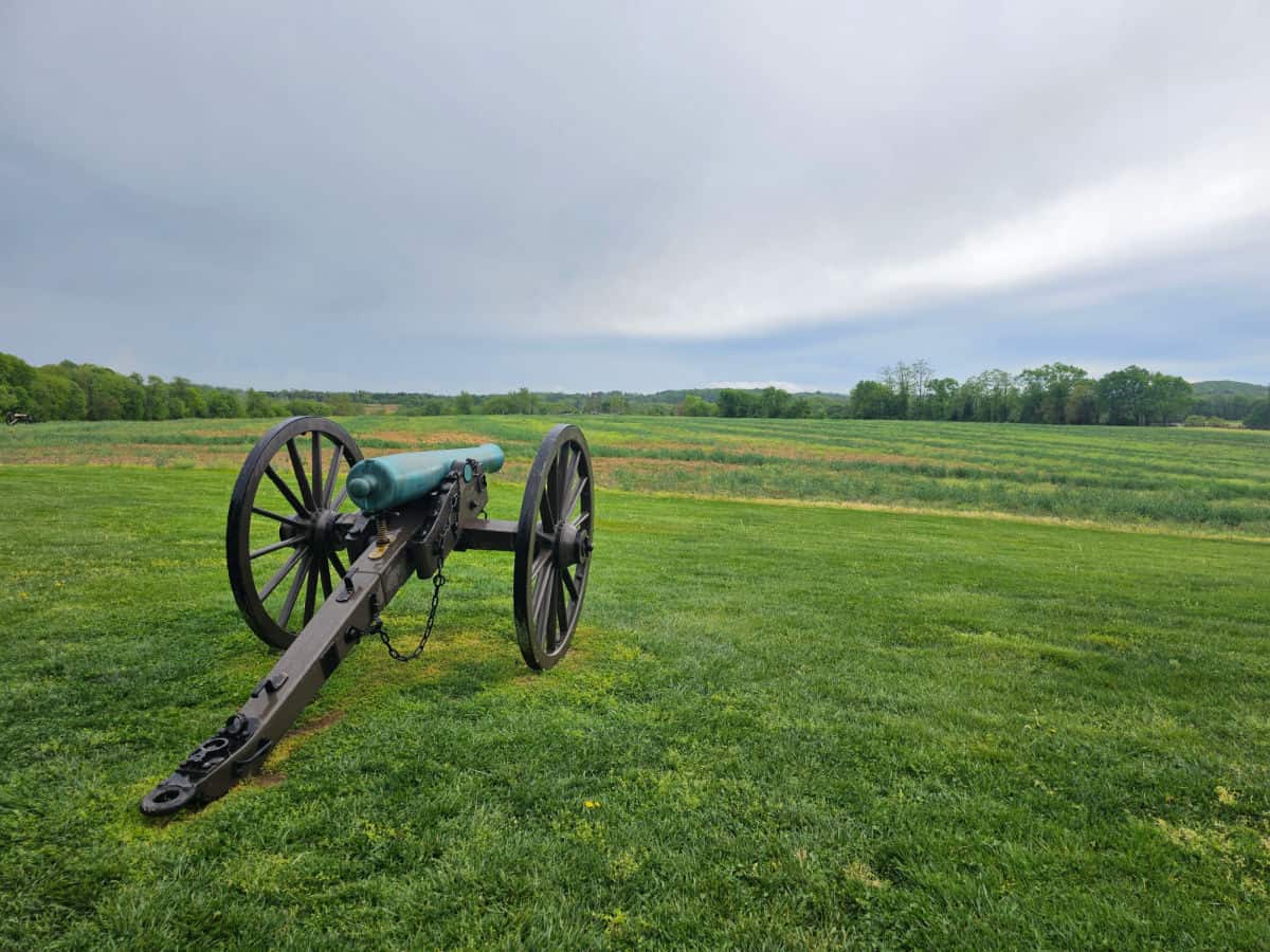 Historic cannon on a grassy field in Monocacy NB