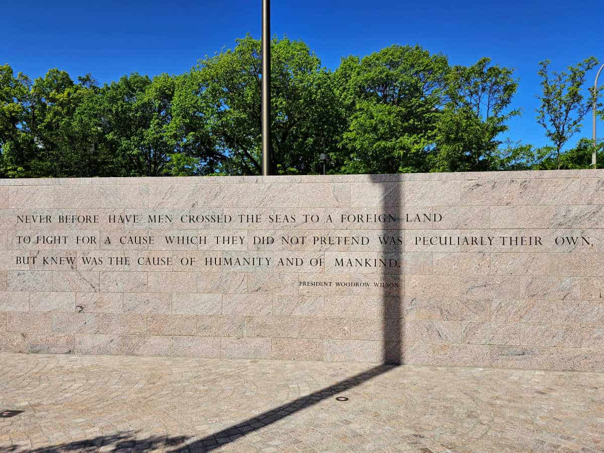 Woodrow Wilson quote on concrete wall at World War I Memorial