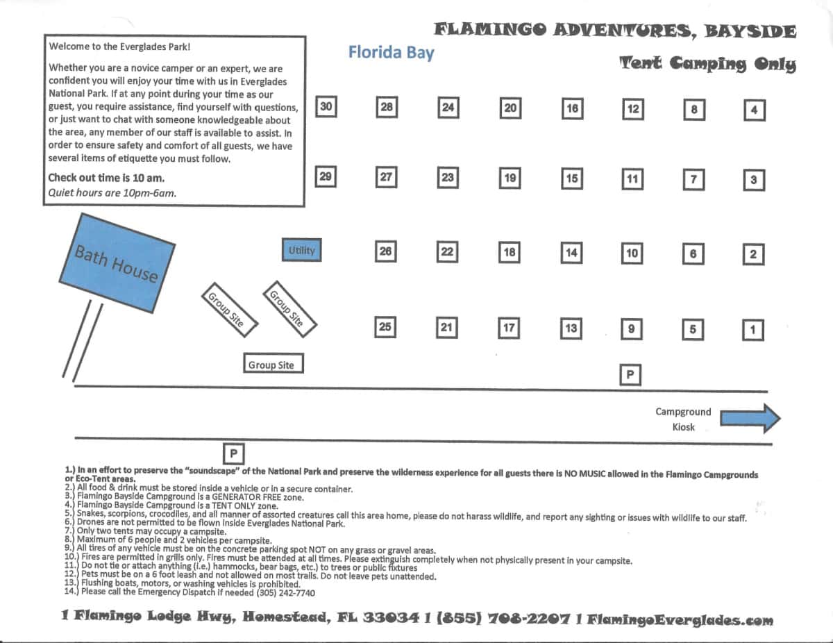 Bayside Campground map Everglades National Park Florida