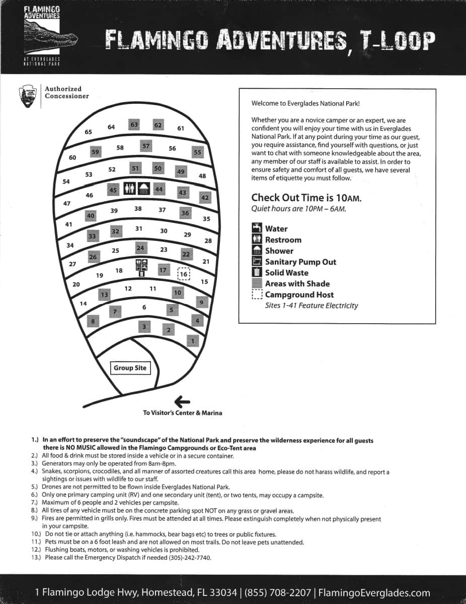 Flamingo Campground Loop T Map Everglades National Park Florida