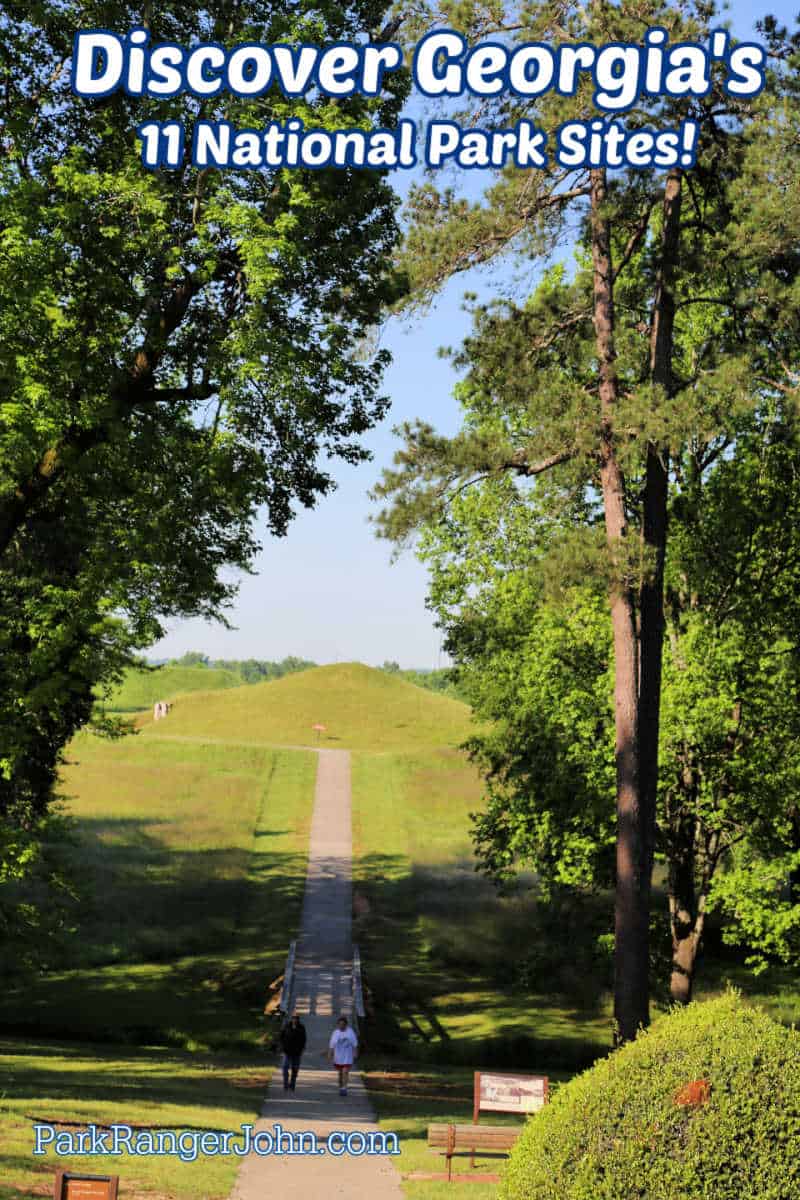 Discover Georgia's 11 National Park sites like Ocmulgee Mounds in the picture that now preserves native earth mounds 