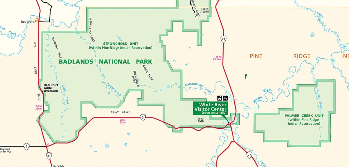 Map of Badlands National Park Stronghold Unit