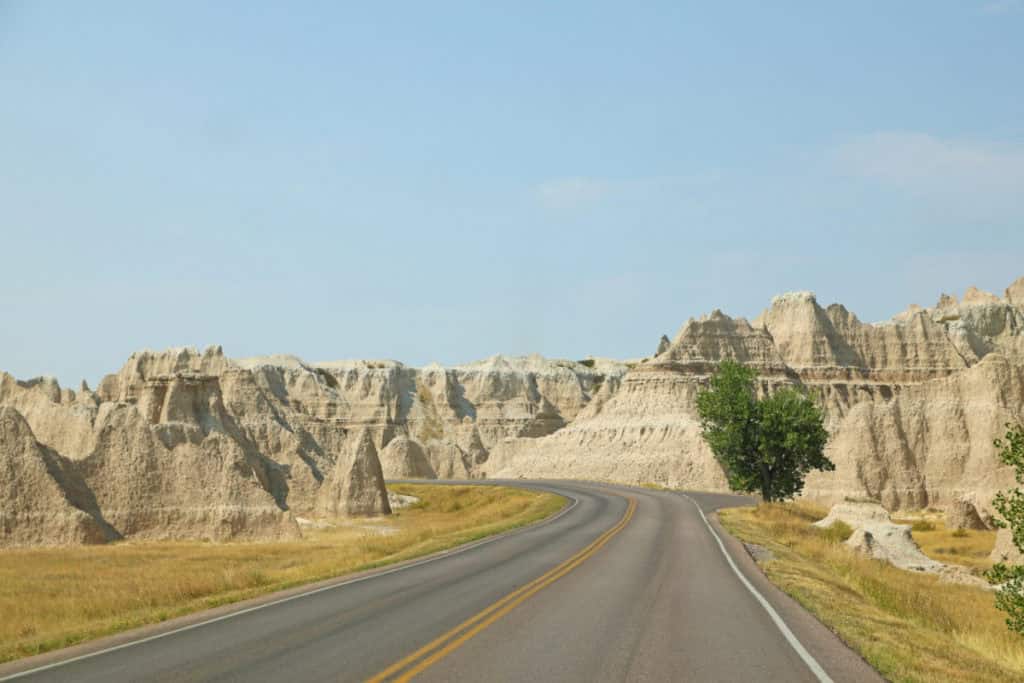 driving the scenic drive at Badlands National Park