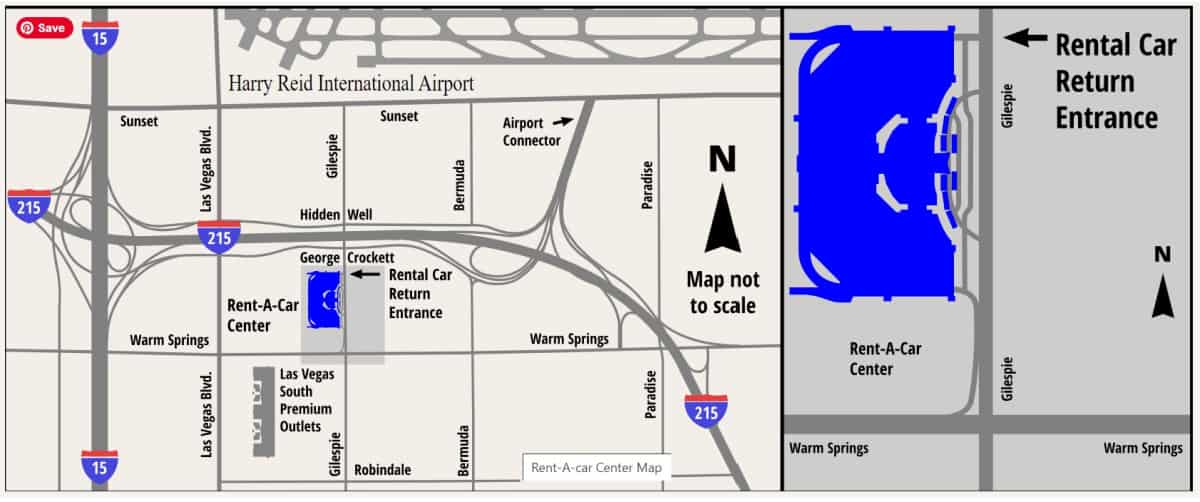 Map to the Las Vegas airport rental car center return 