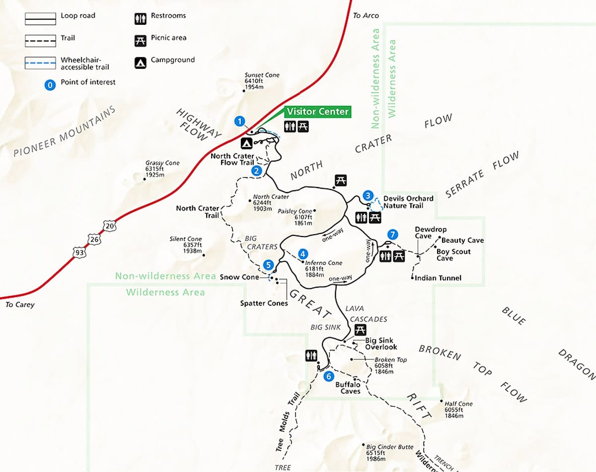 Craters of the Moon National Monument and Preserve Map