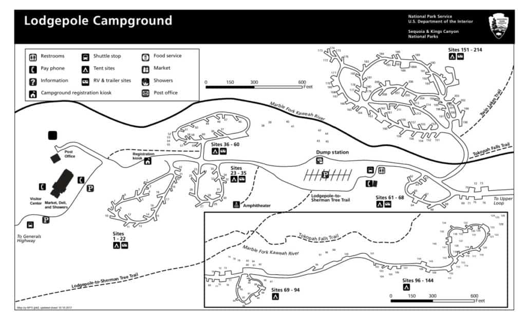 Lodgepole Campground Map, Sequoia National Park in California