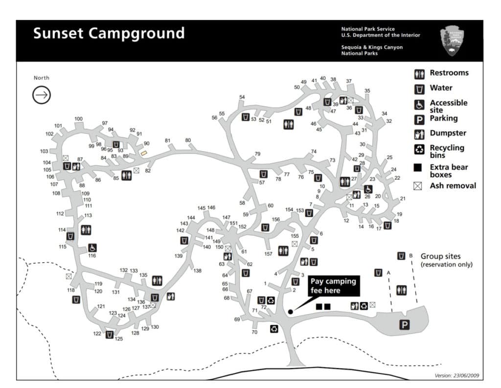Sunset Campground Map Kings Canyon National Park