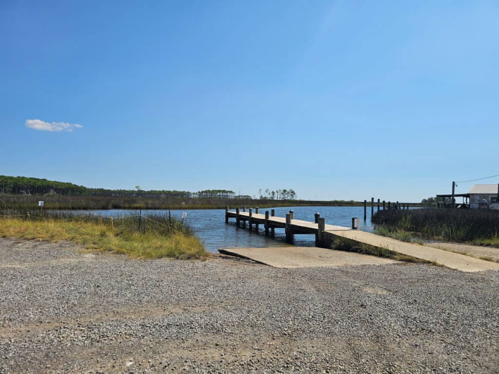 improved boat launch at the end of Bayou Heron Road