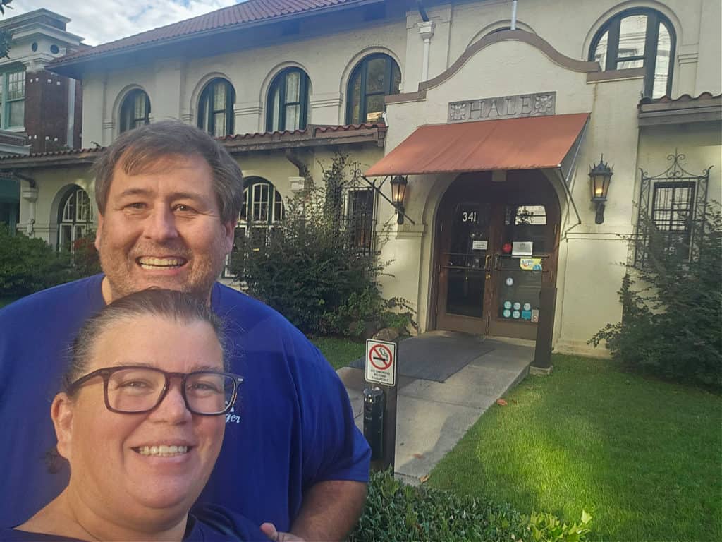 John and Tammilee in front of Hotel Hale Hot Springs National Park