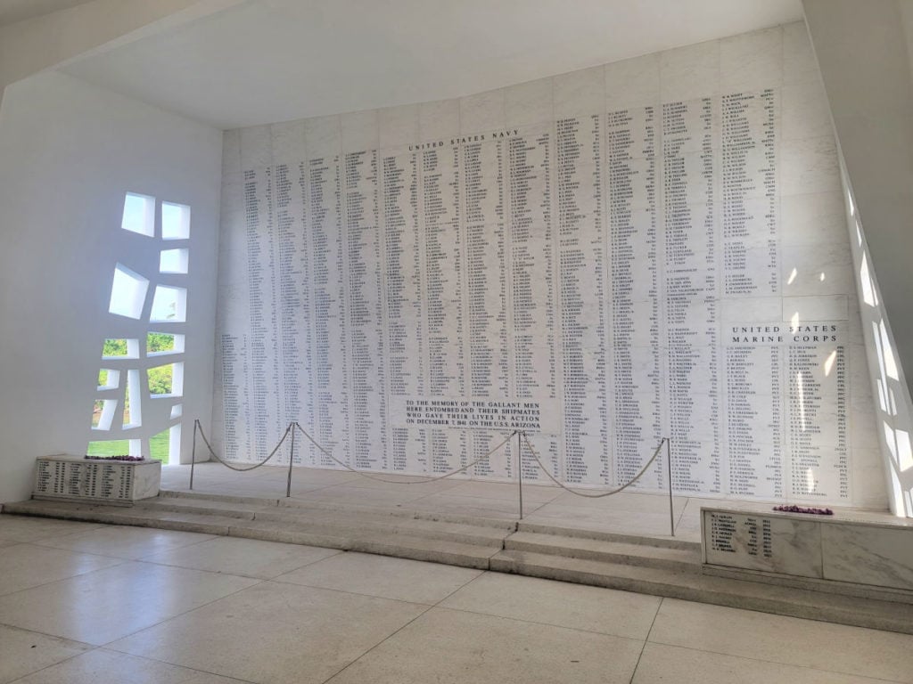 Memorial Wall inside the USS Arizona Memorial at Pearl Harbor National Memorial