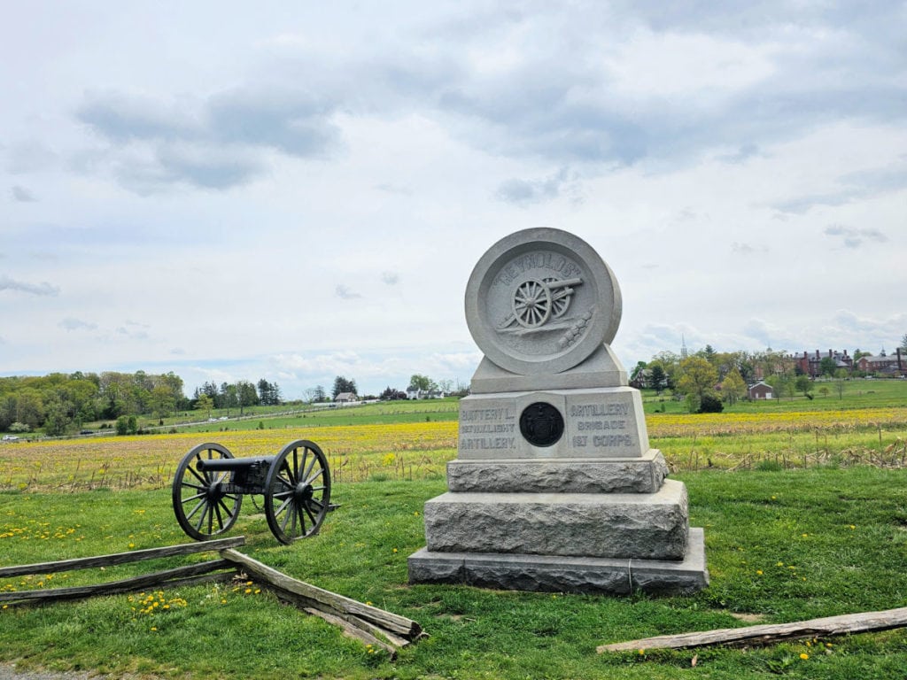 Monument to Battery L 1st Light Artillery on Reynolds Avenue in at Gettysburg National Military Park