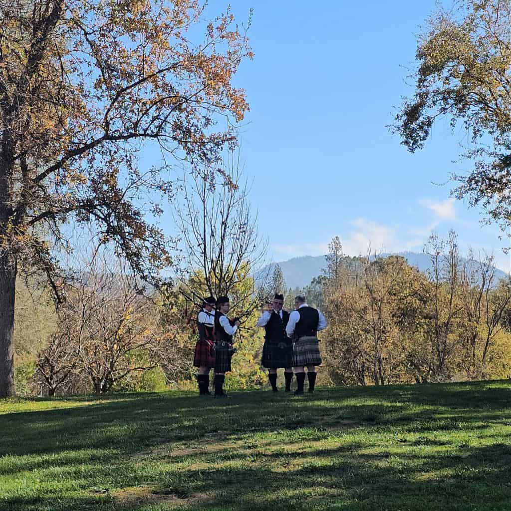 musicians practicing before event at Yosemite Celtic Festival and Highland Games