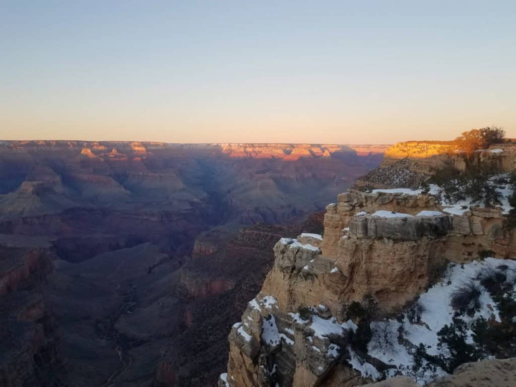 Grand Canyon overlook with snow