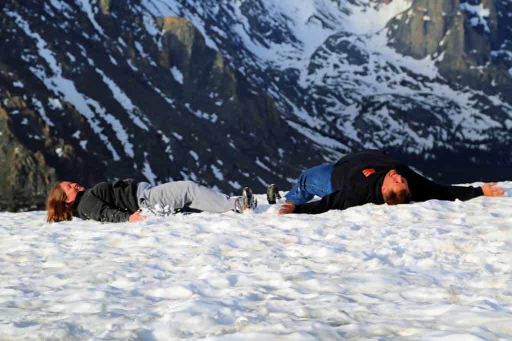 Making snow angels at Rocky Mountain National Park