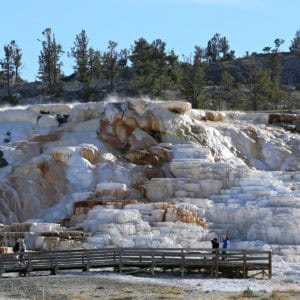 Visitors on the boardwalks along Mammoth Hot Springs, Yellowstone National Park