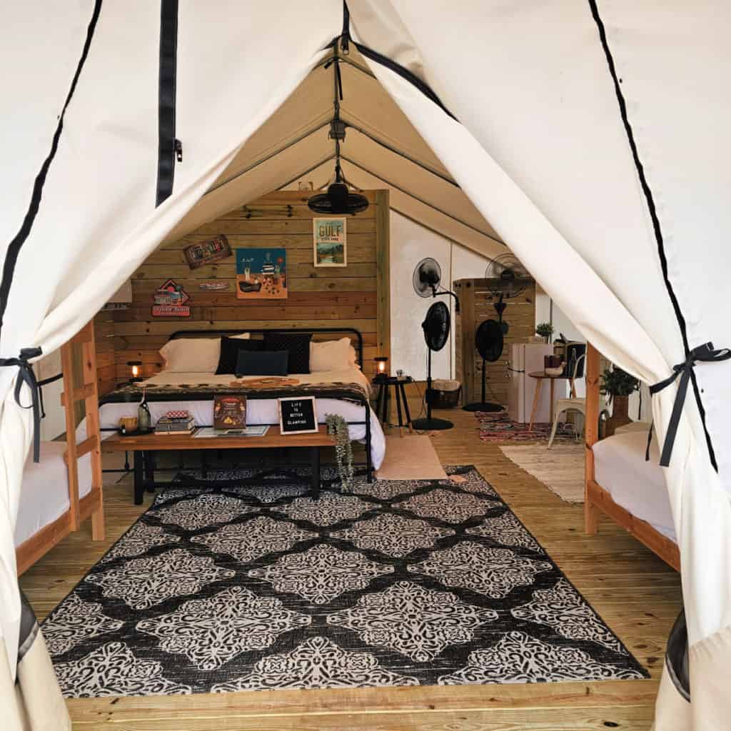 Entering Timberline Glamping Tent in Gulf Shores Alabama