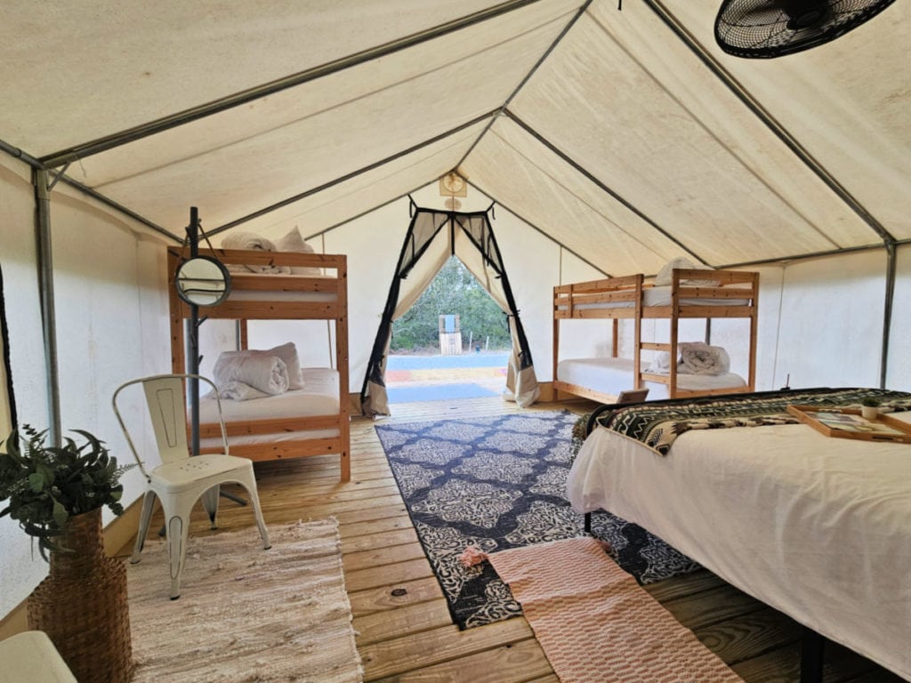Inside Timberline Glamping Tent Gulf Shores Alabama