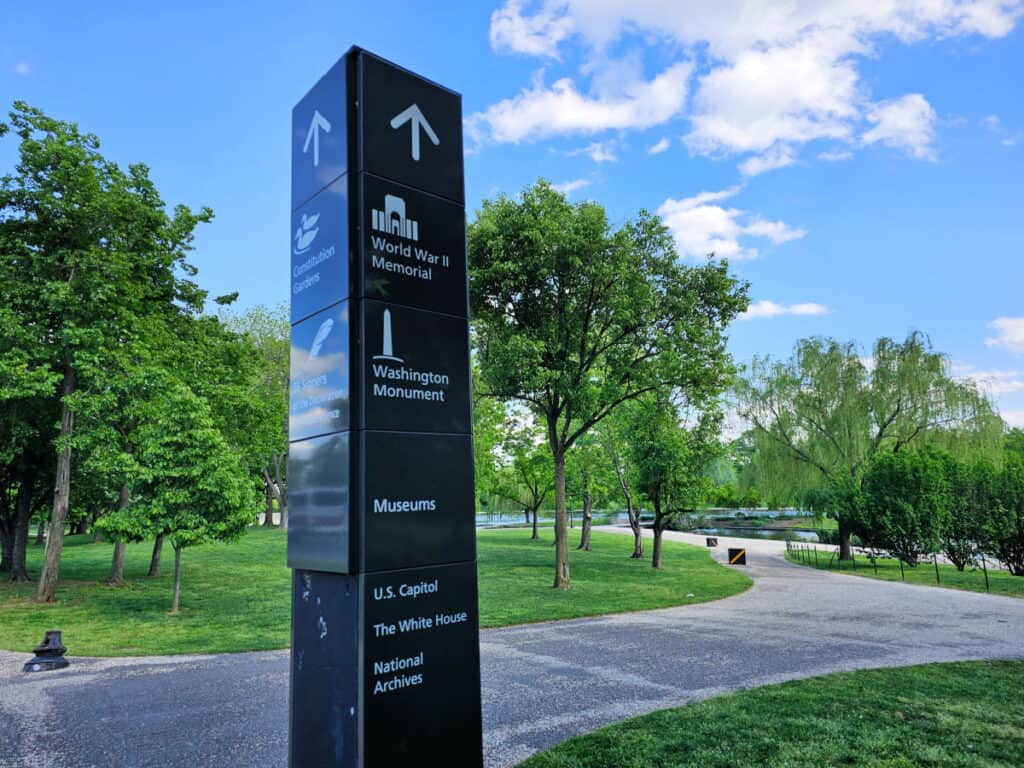 Constitution Gardens sign in Washington DC