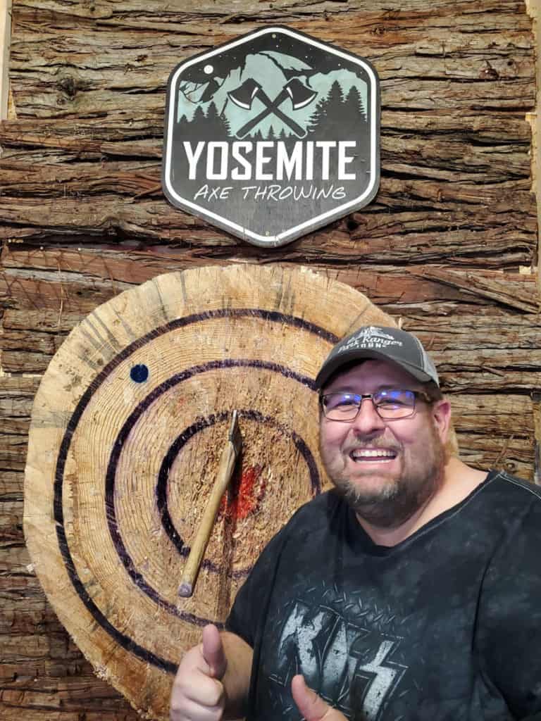 John enjoying Yosemite Axe Throwing