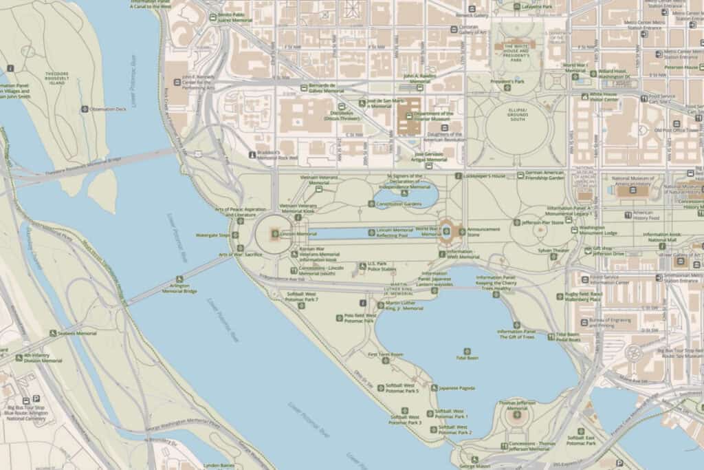 Map of Constitution Gardens Area of Washington DC