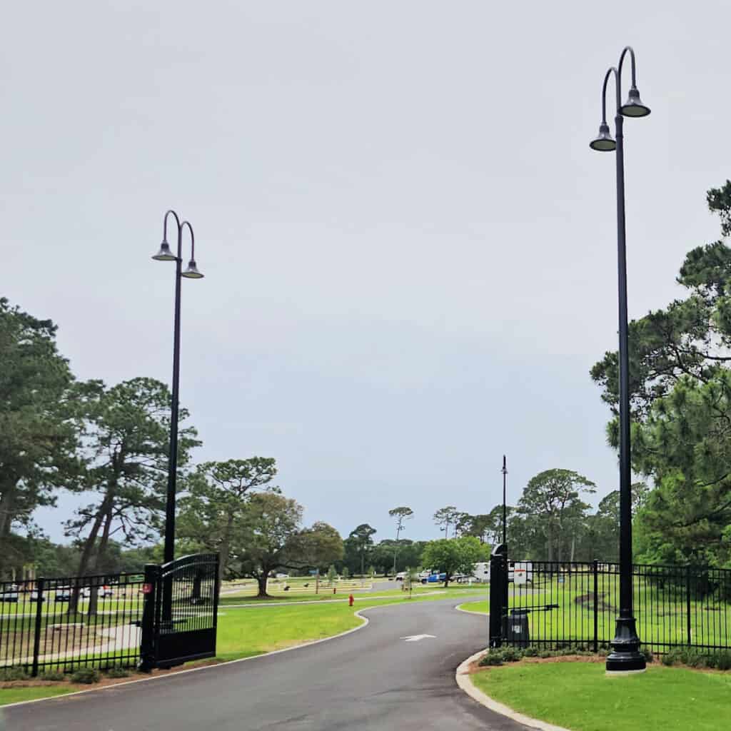 Security gate at RV Resort at Gulf State Park