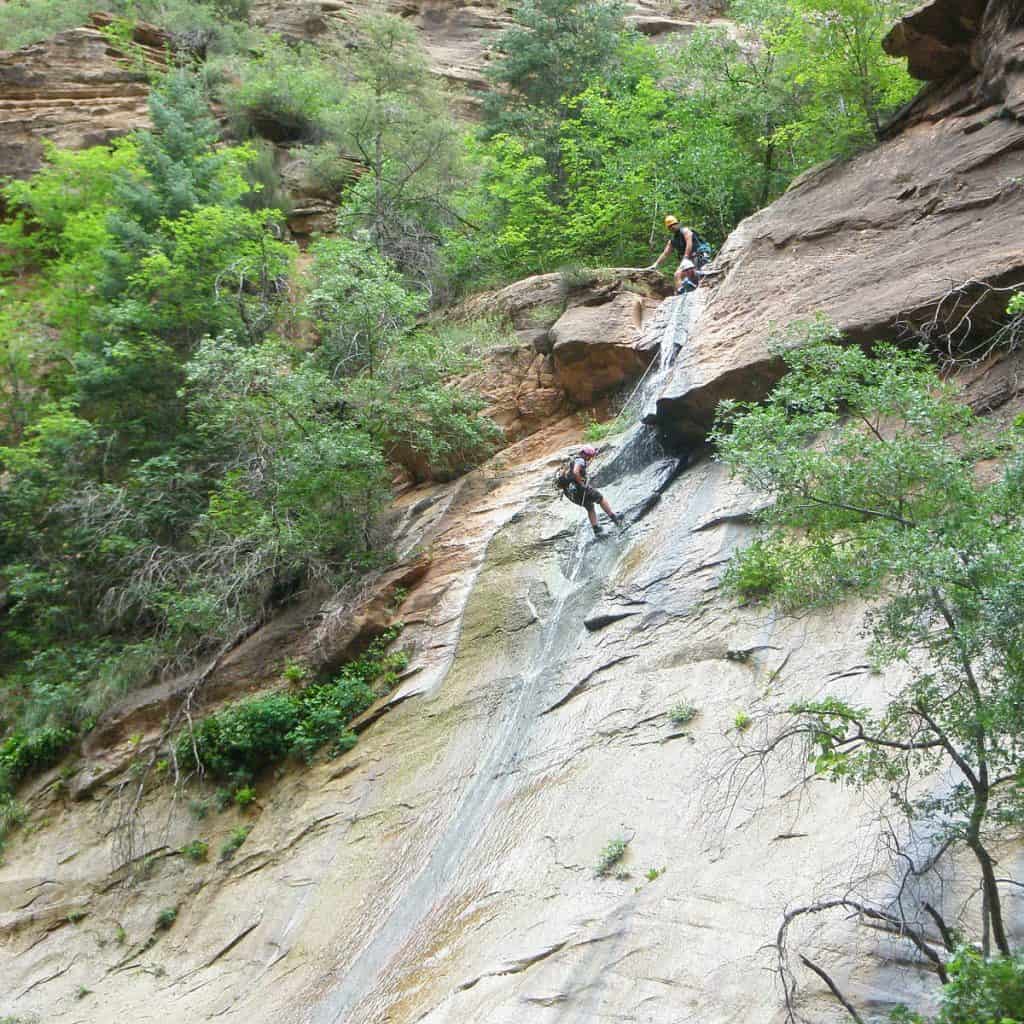 Rapelling Mystery Canyon a 110 ft drop into the Narrows