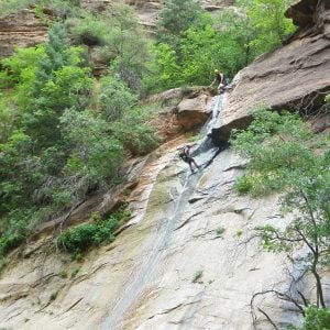 Rapelling Mystery Canyon a 110 ft drop into the Narrows