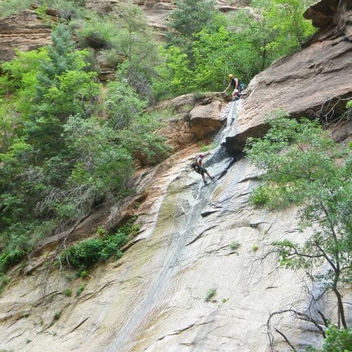 Rapelling Mystery Canyon a 110 ft drop into the Narrows
